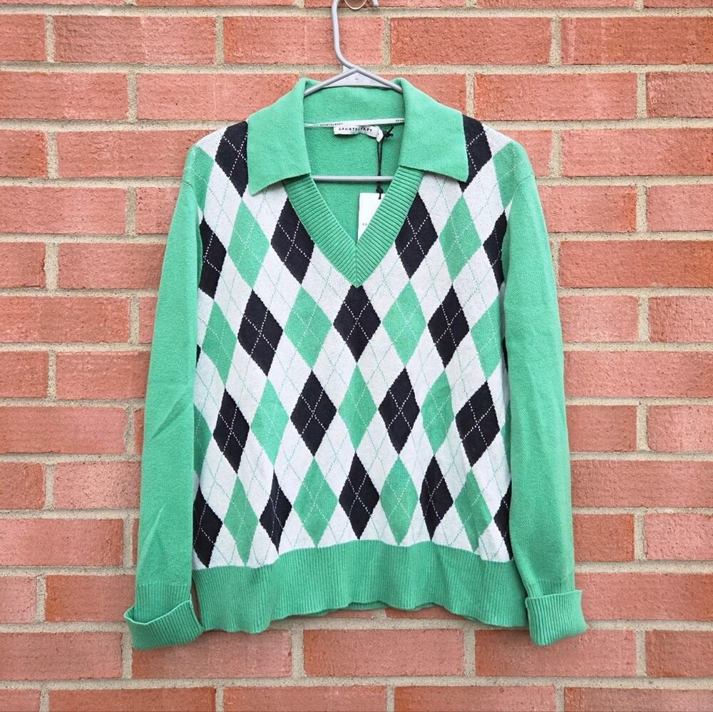 Sportscraft Lorri Argyle Cotton Cashmere Polo Mint Multi Collared Medium